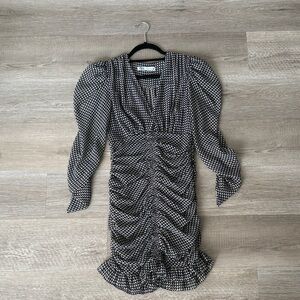 Zara Black and White Patterned Long Sleeve Dress